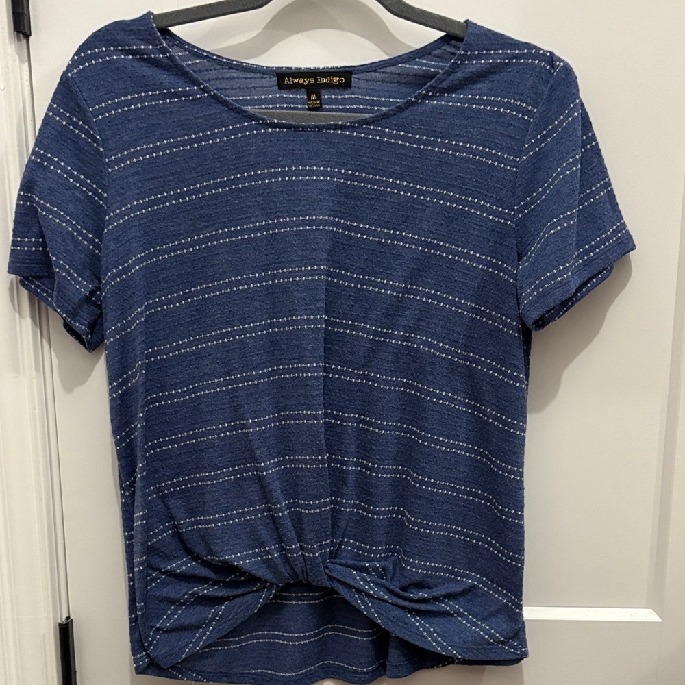 Always Indigo Navy Striped Short Sleeve Top